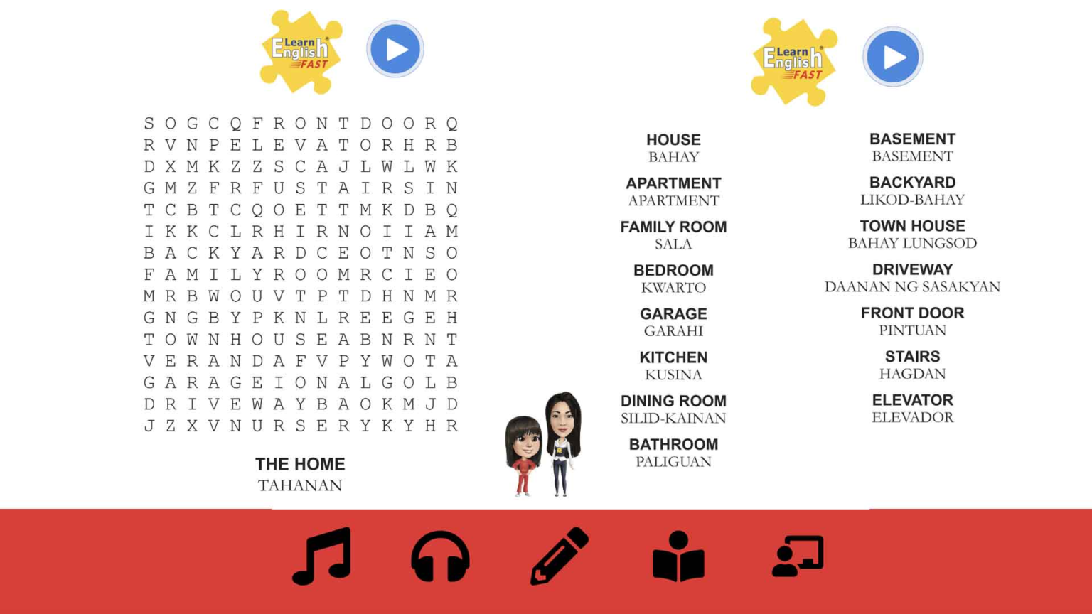 Tagalog English Vocabulary Word Search bilingual audiobook